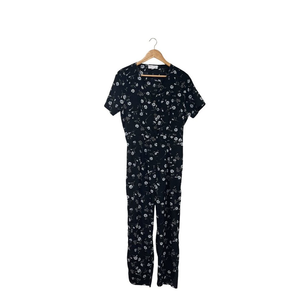 Piper & Scoot Women's Black Boho Whimsigoth Grunge Floral  Jumpsuit Size Large